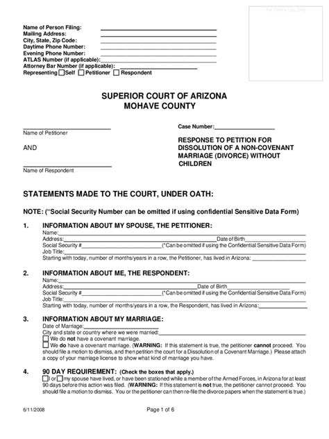 Az Printable Divorce Papers and Child Custody