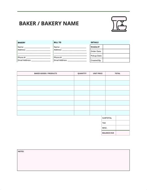 Bakery Invoice Template for Microsoft Word