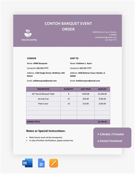 Banquet Event Order Template 7