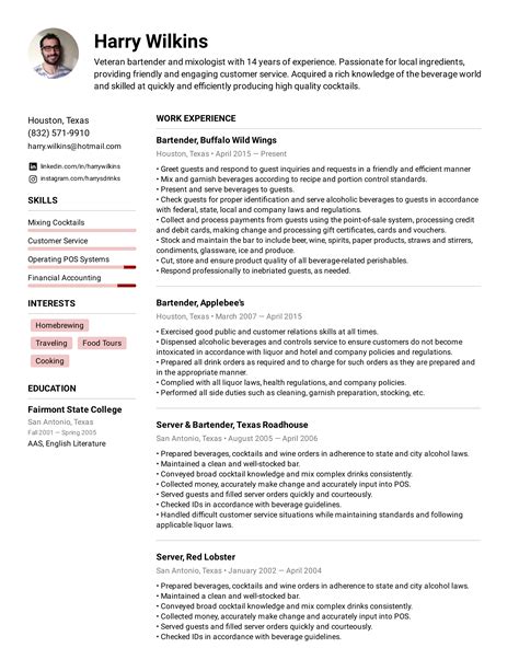 Bartender CV Key Elements