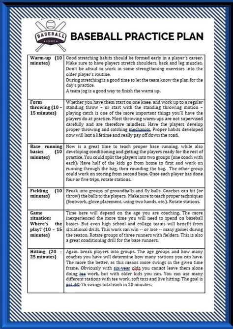 Baseball Game Plan Template