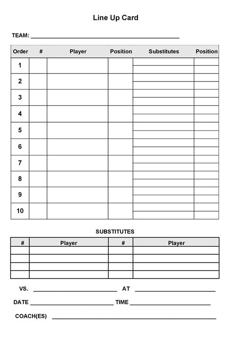 Baseball Lineup Sheet Template