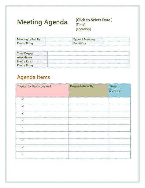 Basic Meeting Agenda Template