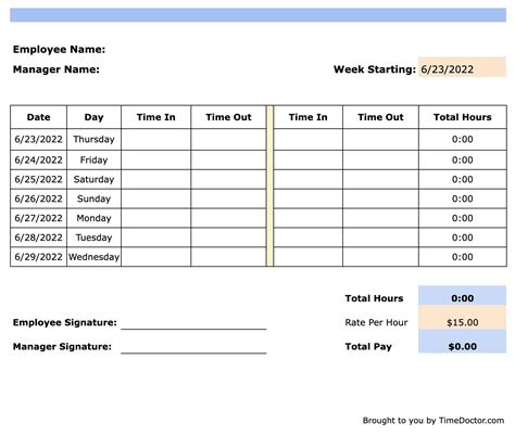 Basic Excel Timesheet Example