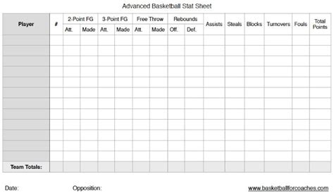 Basketball Advanced Stat Sheet Example