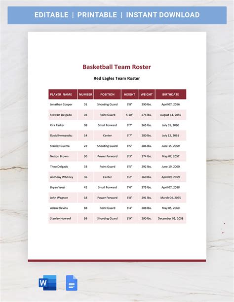 Basketball Roster Template Google Docs