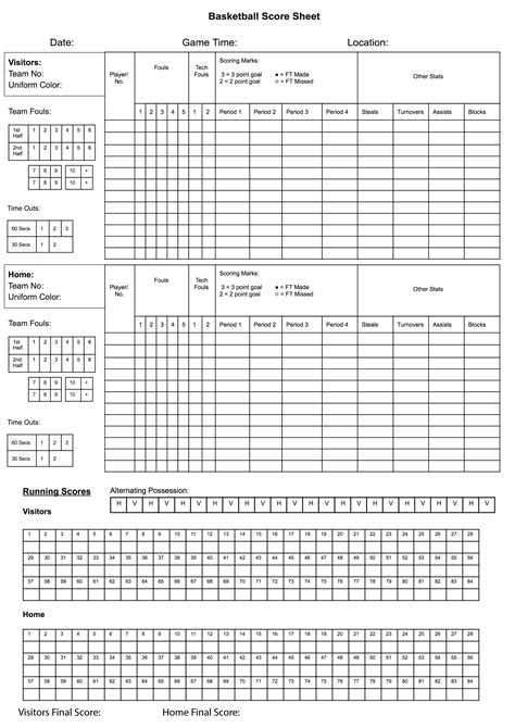 Design for basketball score sheet