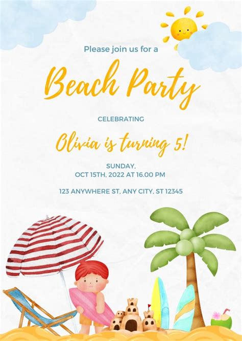 Beach Party Invitation Templates for Adults