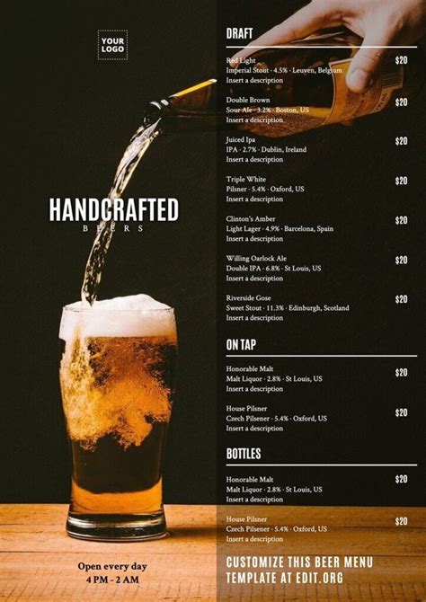 Beer menu designs for pubs