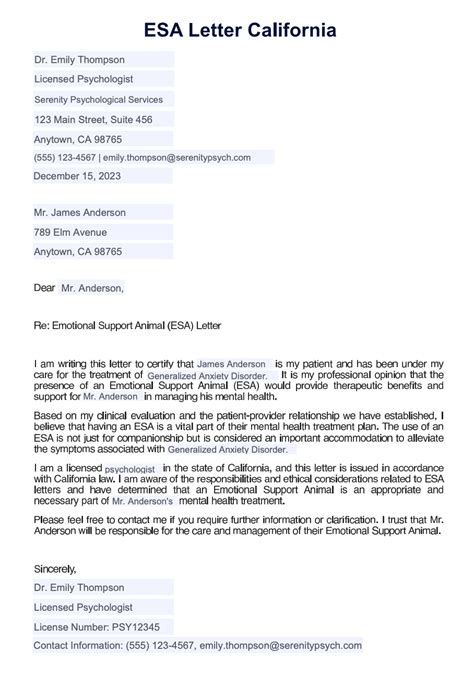 Benefits ESA Letter California