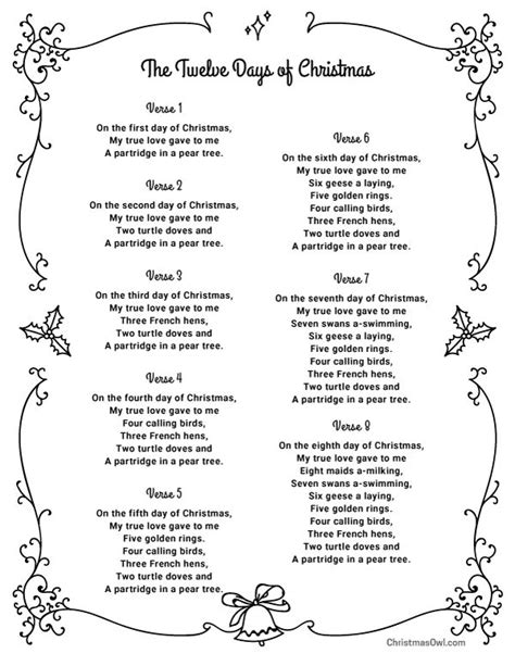 Benefits of Using 12 Days Christmas Lyrics Printables