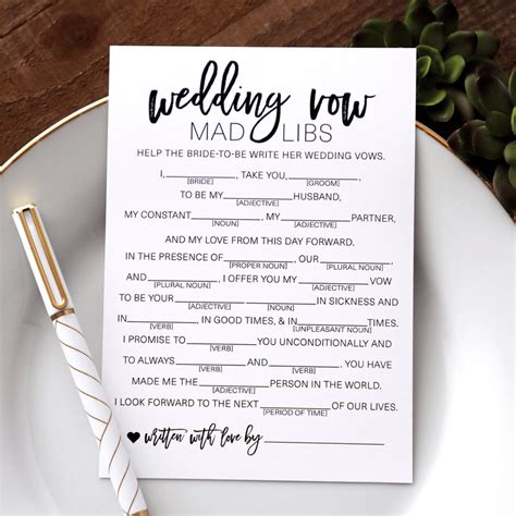 Benefits of Wedding Vow Mad Libs