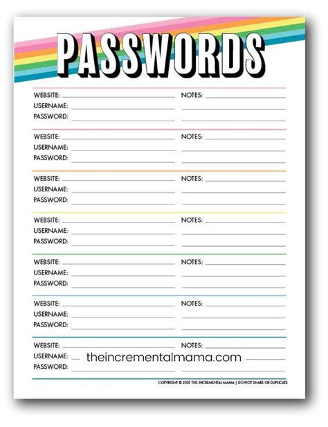 best practices for using password keeper printable template