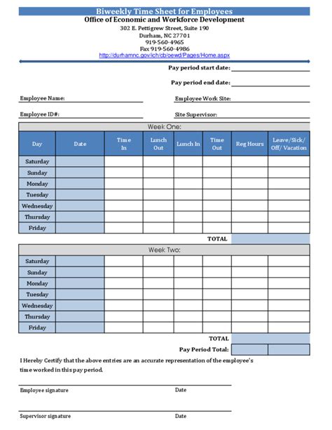 Bi-Monthly Timesheet Template for Employees