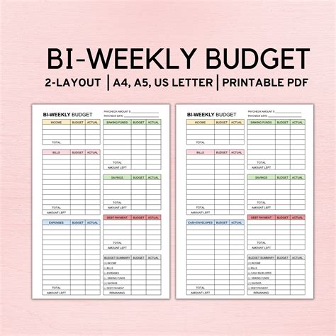 Bi-Weekly Paycheck Budget Excel Template Printable