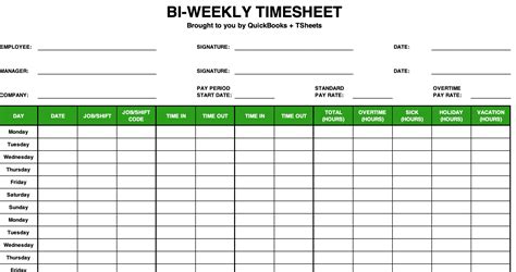 Bi-Weekly Timesheet Example