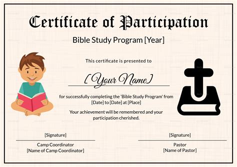 Bible school award certificates