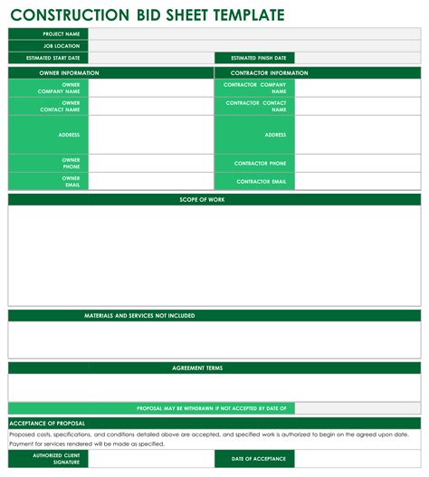 Bid Template Layout