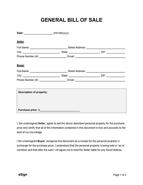 Bill of Sale Form