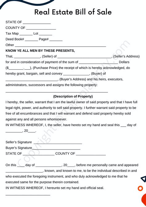 Bill of Sale Template for Real Estate