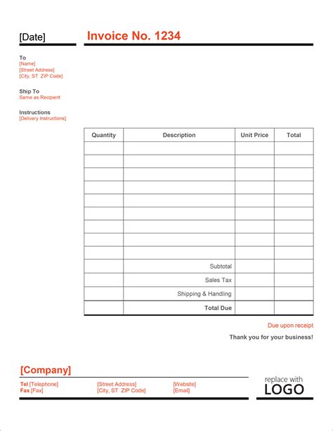 Bill Template Excel