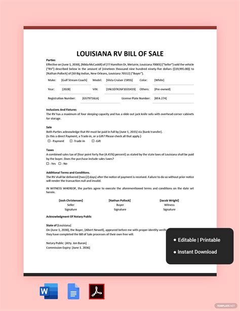 Description of bill templates for Louisiana