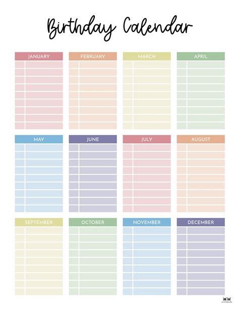 Birthday Calendar Template 1