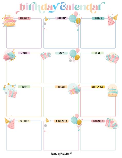 Birthday Calendar Template 10