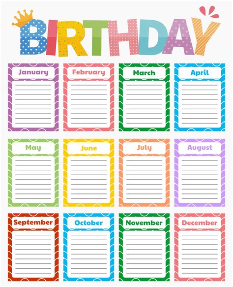 Birthday Calendar Template 7