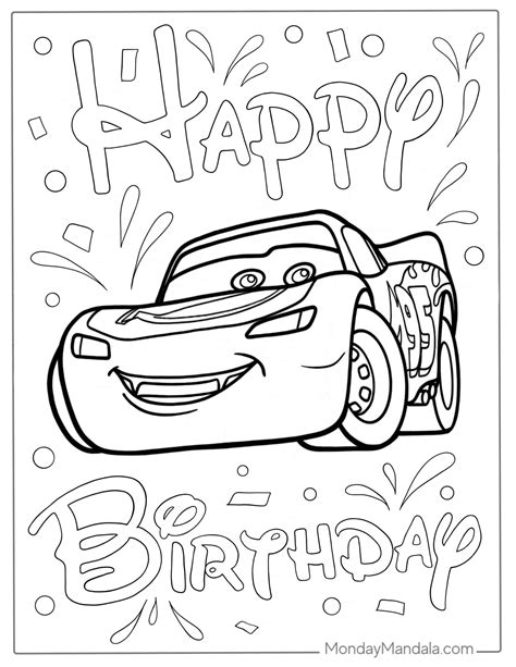 Birthday Coloring Pages with Cars