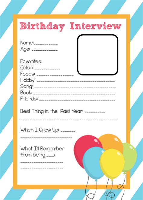 Birthday Interview Printable Templates