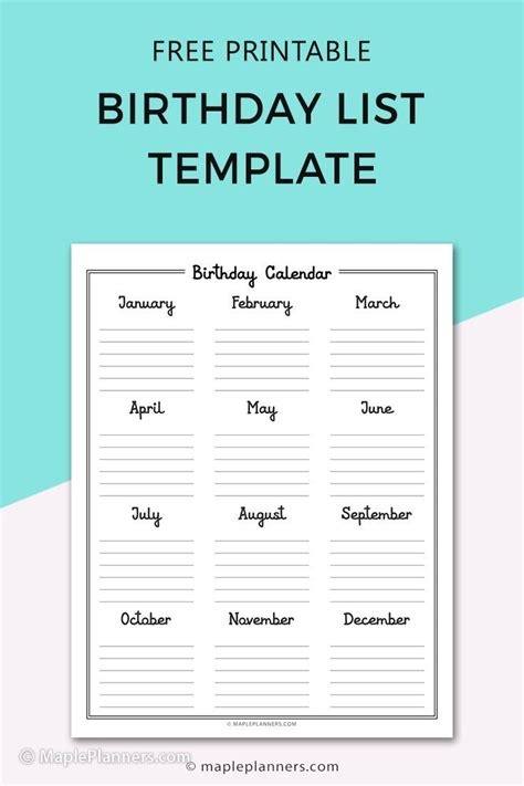 Birthday List Templates