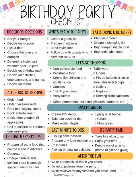 Birthday Party Checklist