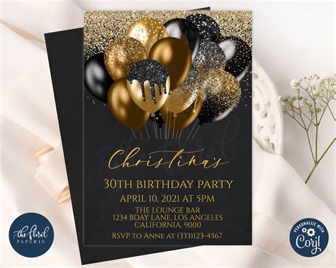 Black and Gold Birthday Invitation Template