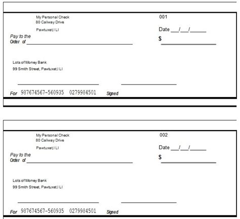 Blank check template sample