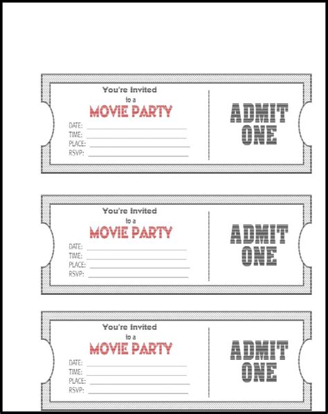 Blank movie ticket templates