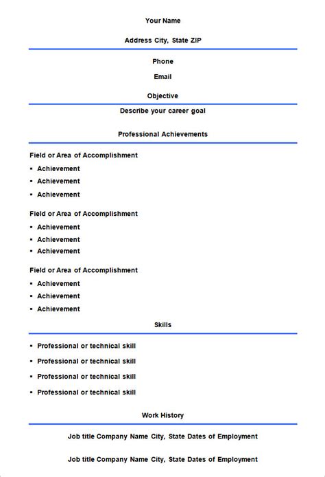 Description of Blank Resume Templates