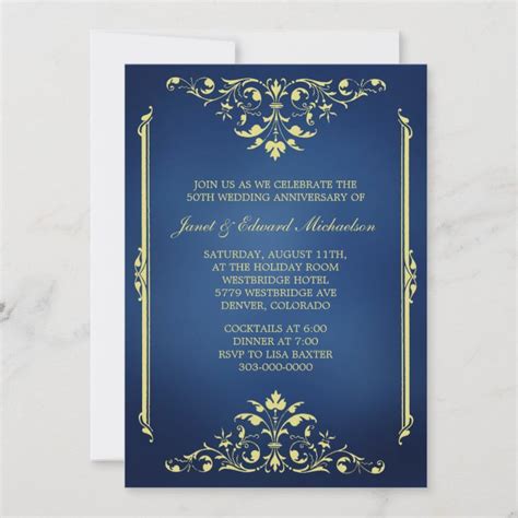 Blue and Gold Anniversary Invitations