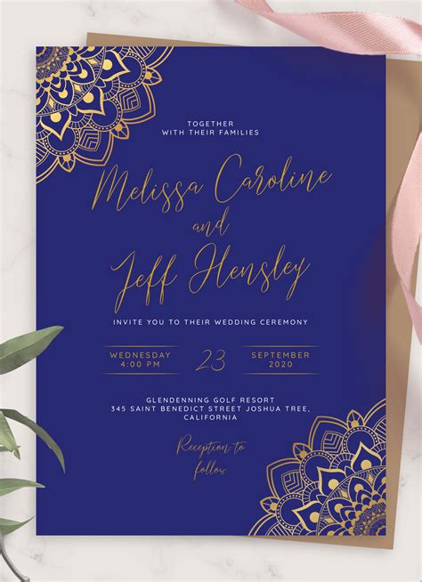 Blue and Gold Wedding Invitations