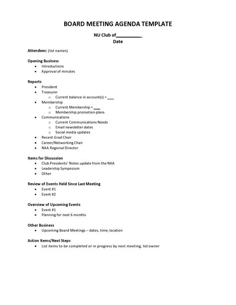 Board Meeting Agenda Template