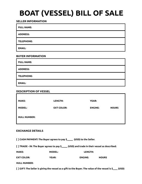 Boat Bill of Sale Template Fillable