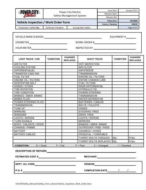 Body Shop Work Order Template