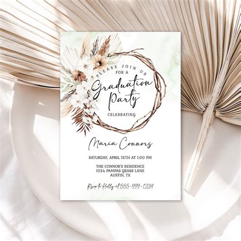 Boho Graduation Party Invitations