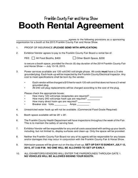 Sample Booth Rental Contract