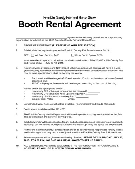 Booth Rental Contract Template