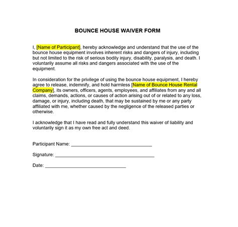 Bounce House Waivers Template