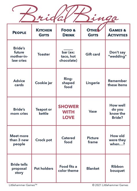 Bridal Bingo Game Ideas