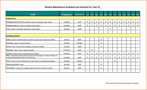 Template of Building Maintenance Schedule