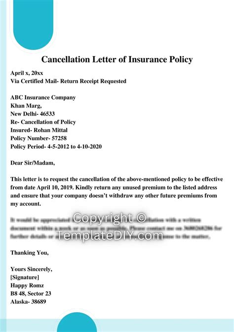 Business Insurance Cancellation Form