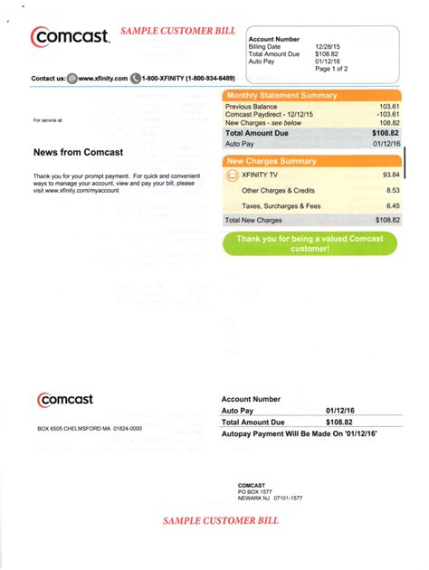 Example of a detailed cable bill